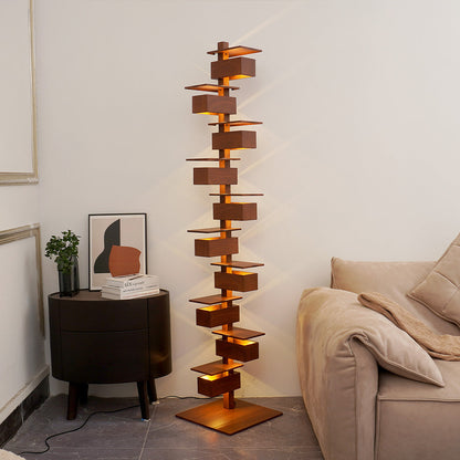 Modern Faux Wood Grain Floor Lamp with Integrated LED for Living Room Decor 2