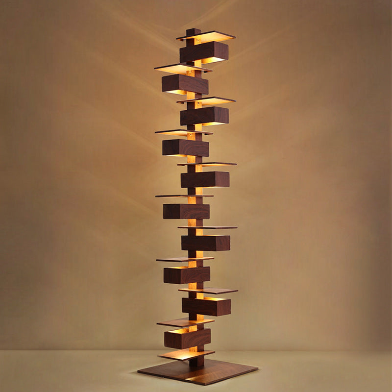 Modern Faux Wood Grain Floor Lamp with Integrated LED for Living Room Decor 3