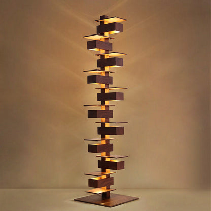 Modern Faux Wood Grain Floor Lamp with Integrated LED for Living Room Decor 3