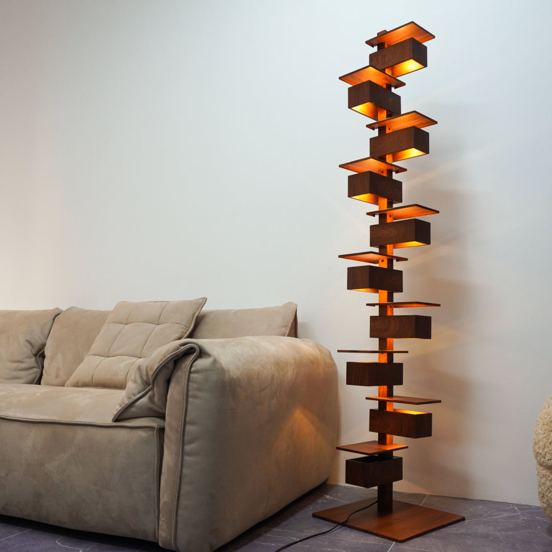 Modern Faux Wood Grain Floor Lamp with Integrated LED for Living Room Decor 4