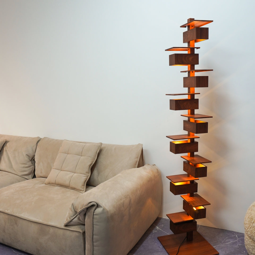 Modern Faux Wood Grain Floor Lamp with Integrated LED for Living Room Decor 5