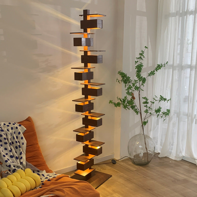 Modern Faux Wood Grain Floor Lamp with Integrated LED for Living Room Decor 6