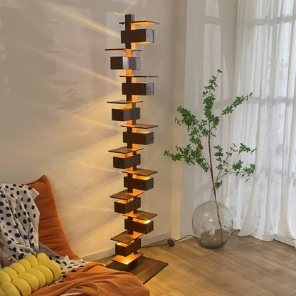 Modern Faux Wood Grain Floor Lamp with Integrated LED for Living Room Decor 6