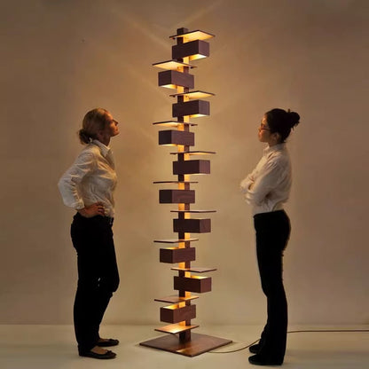 Modern Faux Wood Grain Floor Lamp with Integrated LED for Living Room Decor 7