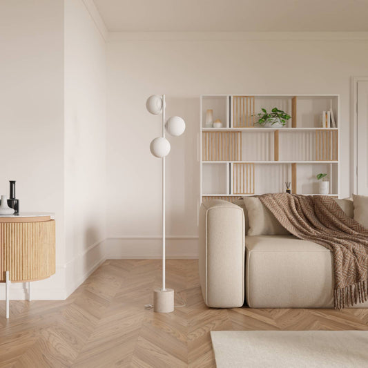 Modern Floor Lamp with Travertine Base for Living Room Elegance