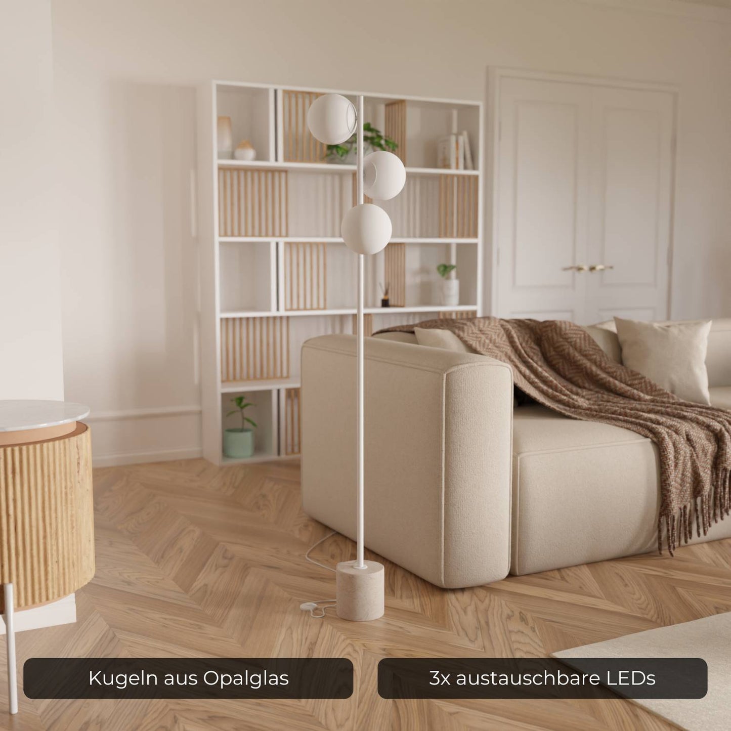 Modern Floor Lamp with Travertine Base for Living Room Elegance