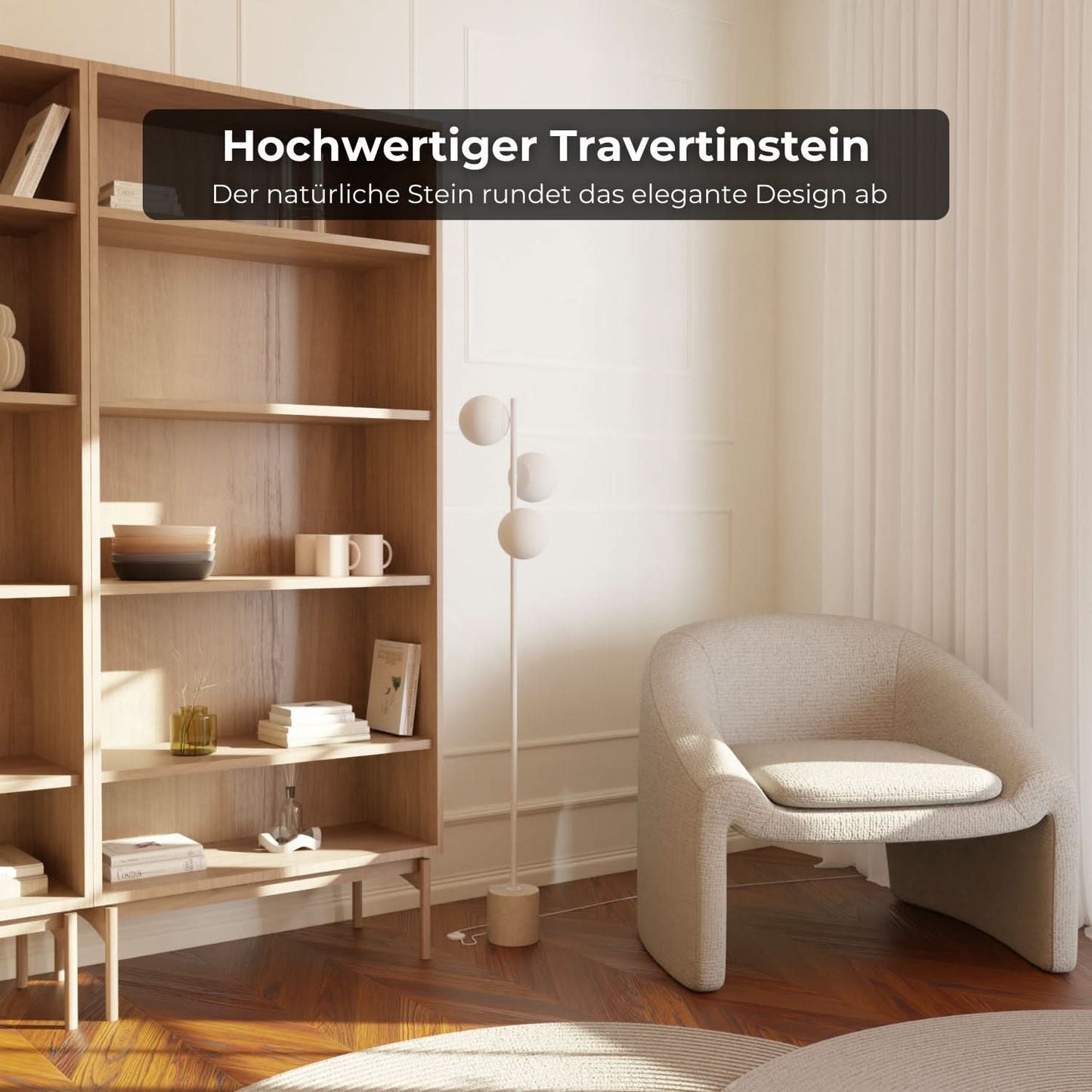 Modern Floor Lamp with Travertine Base for Living Room Elegance