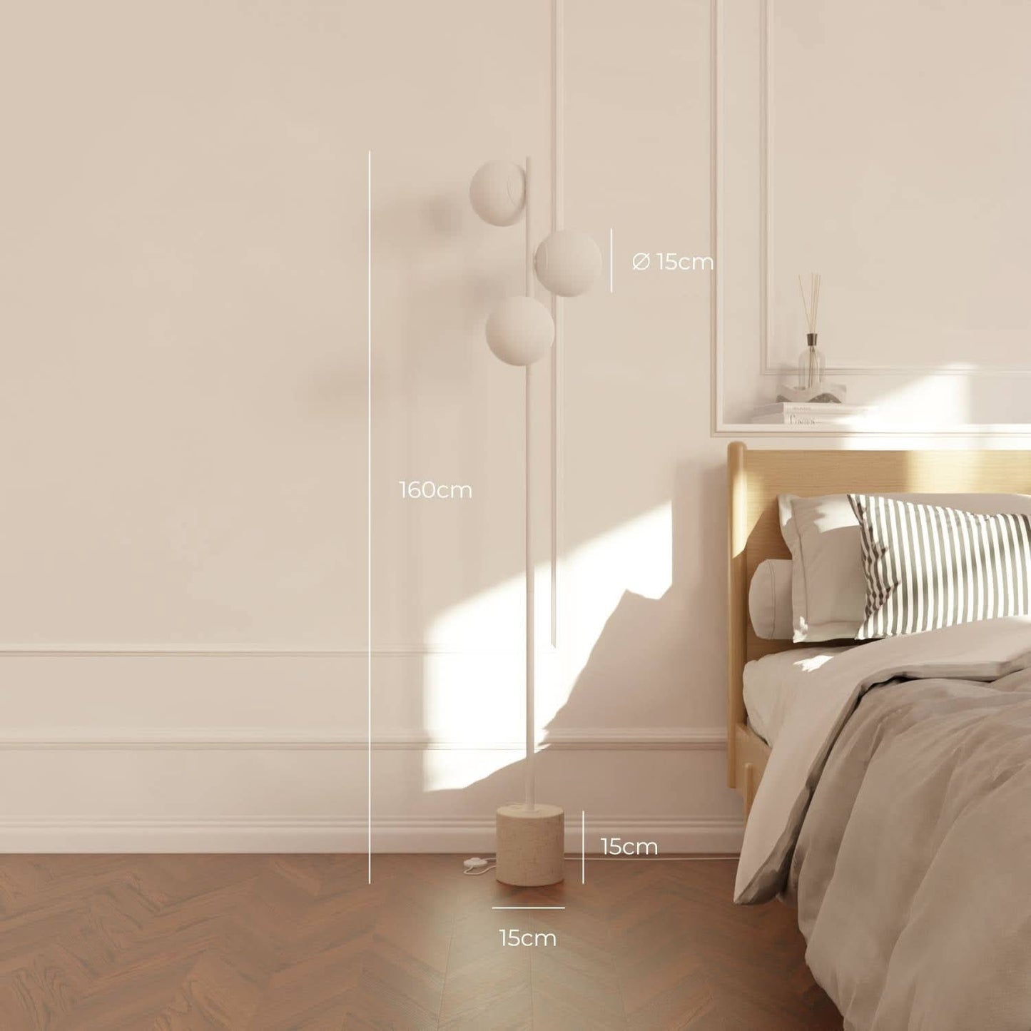 Modern Floor Lamp with Travertine Base for Living Room Elegance