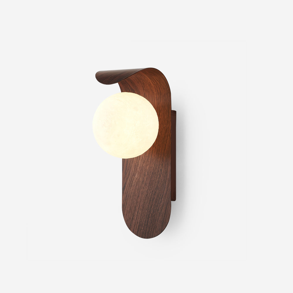 Modern Wall Sconce with Curved Wood Base and Frosted Globe for Bathroom Use 1