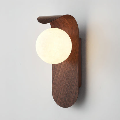 Modern Wall Sconce with Curved Wood Base and Frosted Globe for Bathroom Use 2