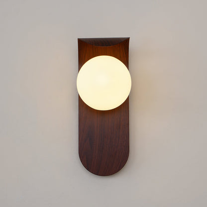 Modern Wall Sconce with Curved Wood Base and Frosted Globe for Bathroom Use 7