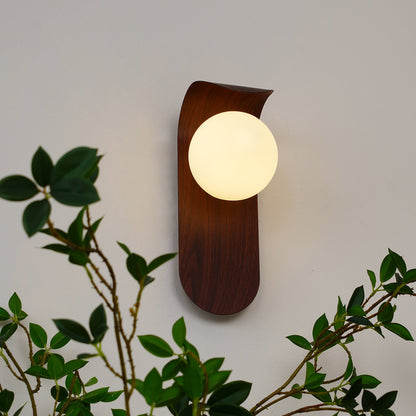 Modern Wall Sconce with Curved Wood Base and Frosted Globe for Bathroom Use 8