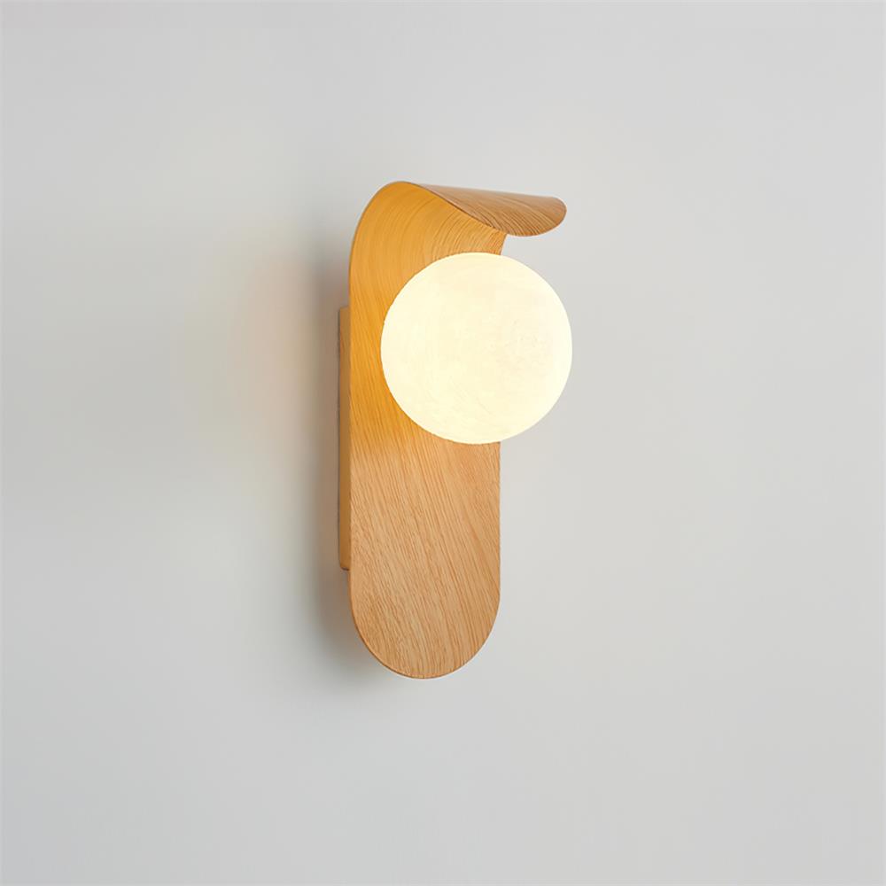 Modern Wall Sconce with Curved Wood Base and Frosted Globe for Bathroom Use 9