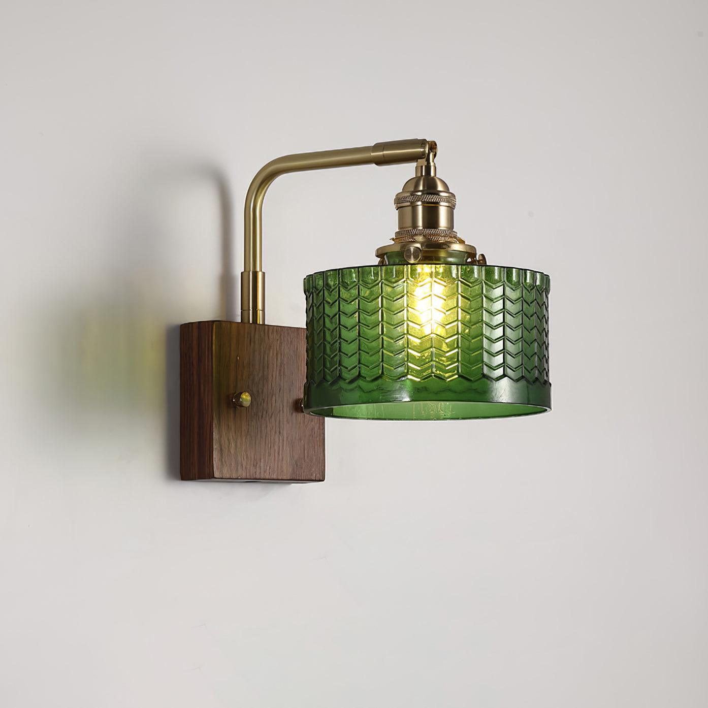 Rustic Green Glass Wall Sconce with Antique Brass Accents for Home Decor 0