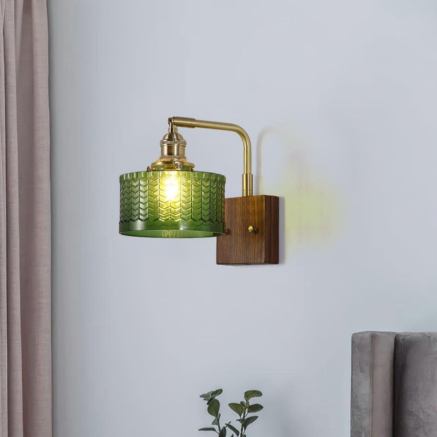 Rustic Green Glass Wall Sconce with Antique Brass Accents for Home Decor 3