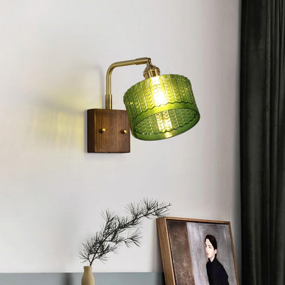 Rustic Green Glass Wall Sconce with Antique Brass Accents for Home Decor 5