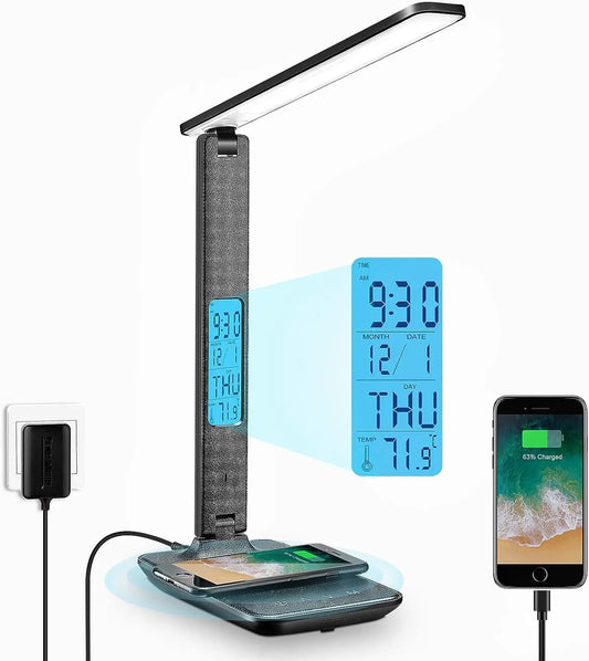 Wireless Charging LED Desk Lamp with Digital Clock for Eye Protection and Study 5