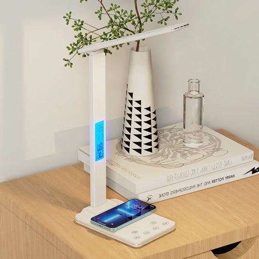 Wireless Charging LED Desk Lamp with Digital Clock for Eye Protection and Study 6