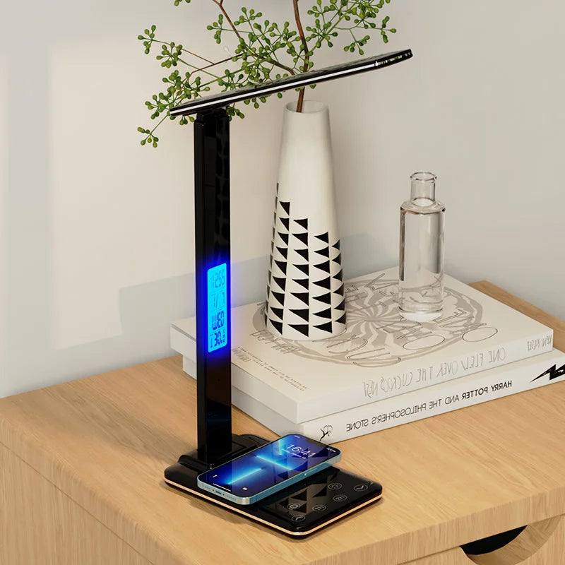 Wireless Charging LED Desk Lamp with Digital Clock for Eye Protection and Study 7
