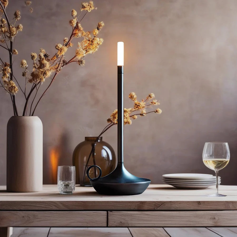 Wick LED Candle Table Lamp with Touch Control & USB Rechargeable Design