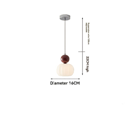 Pendant light with dimensions and specifications on a neutral background