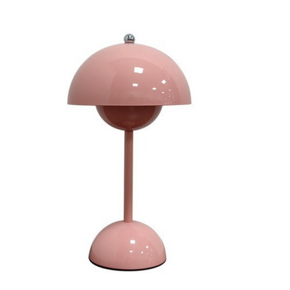Pink table lamp with dimensions labeled on a white background